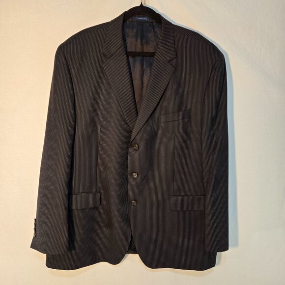 RALPH LAUREN Dillard's BLACK 100% Wool WHITE Pinstripe Blazer Men's Size 50R. - Picture 4 of 17